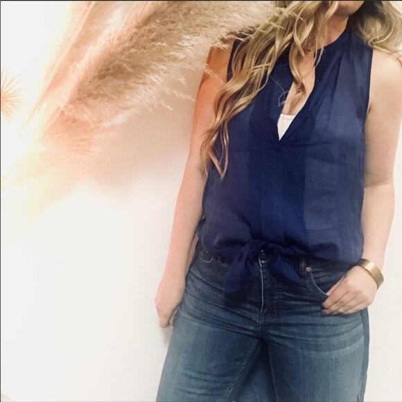 ANTHROPOLOGIE Leifnotes Klara Blue Sheer Silk High Low Button Tank Top Blouse 0 - Picture 2 of 8